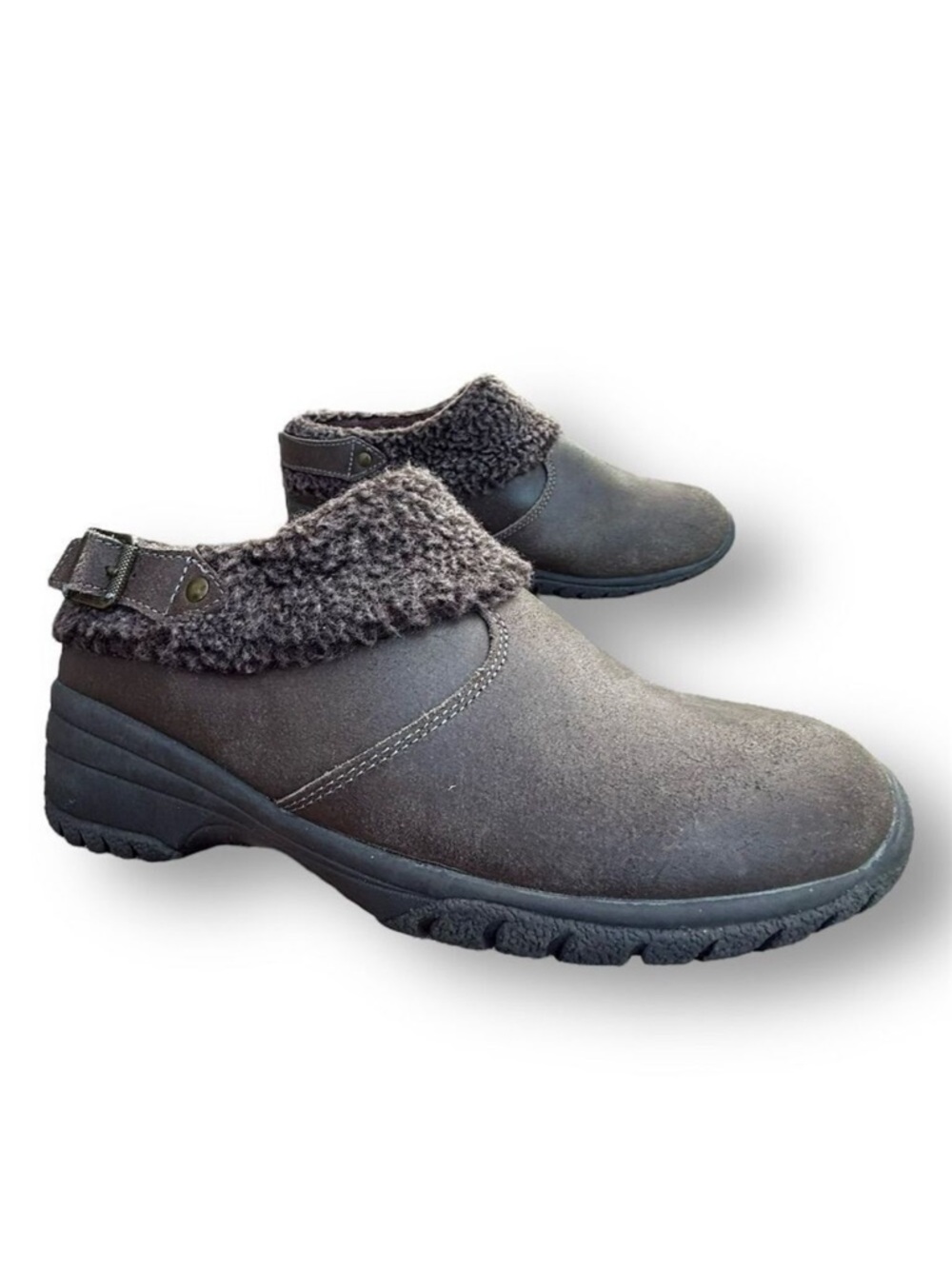 Eddie Bauer Women's Brown Clogs 9.5 Faux Fur Trim Slip On Outdoor Chore Barn
